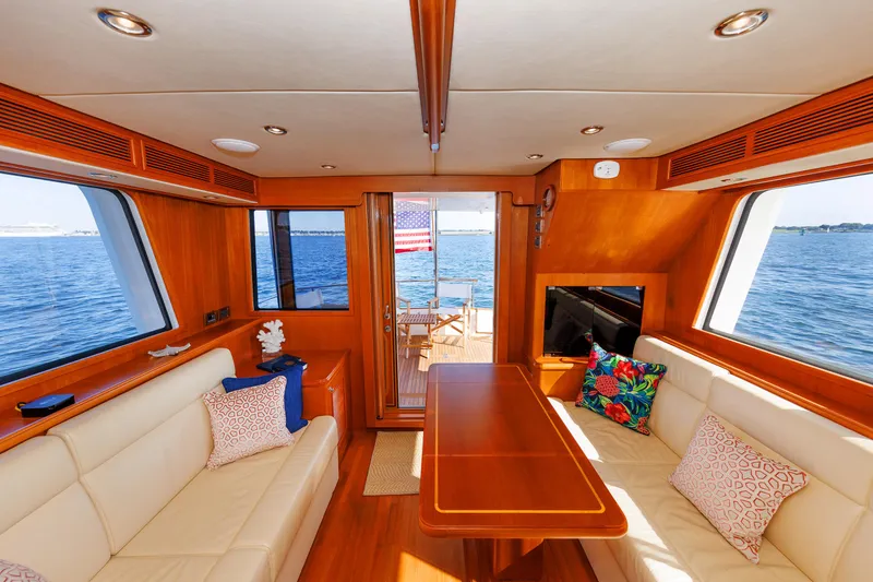Slide: The Image of Luxurious interior of 2014 Grand Banks 43 Europa yacht with elegant seating and ocean view. - 3