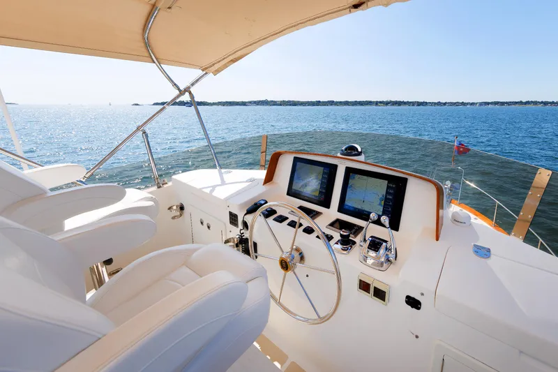 Slide: The Image of Grand Banks 43 Europa 2014 yacht helm with dual screens, ocean view. - 44