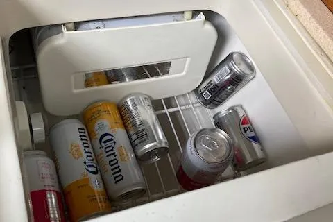 Slide: The Image of Cans of beverages in a Catalina 36 MkII boat cooler, 1998 model. - 15