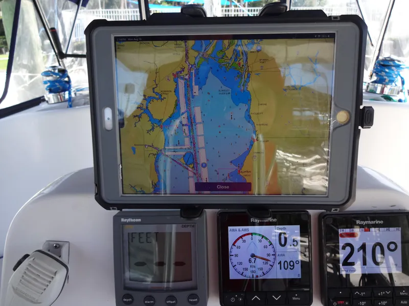 Slide: The Image of Boat navigation system with map display on a 2001 Hunter 380. - 14