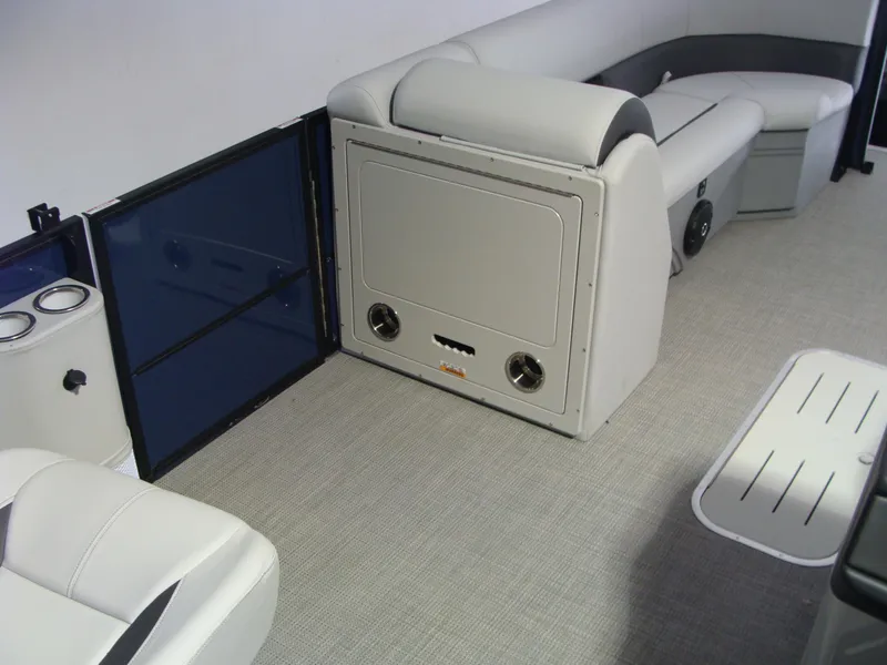 Slide: The Image of 2024 Bentley Pontoons 243 Swingback interior with plush seating and modern design. - 6