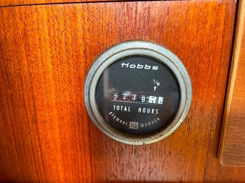 Slide: The Image of Hour meter on 1990 Ericson 38-200 sailboat, showing 2238.4 total hours. - 19