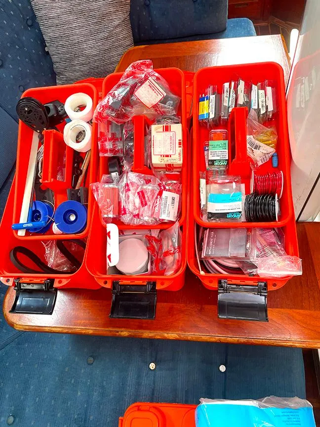 Slide: The Image of Toolbox with assorted tools and supplies on Ericson 38-200 sailboat, 1990 model. - 23