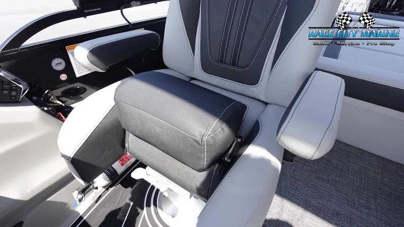 Slide: The Image of 2025 Barletta X23U boat captain's chair with sleek design and comfortable armrests. - 35