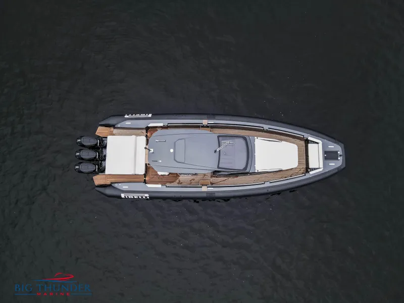 Slide: The Image of Aerial view of 2025 Pirelli TecnoRib 42 OB boat on water. - 4