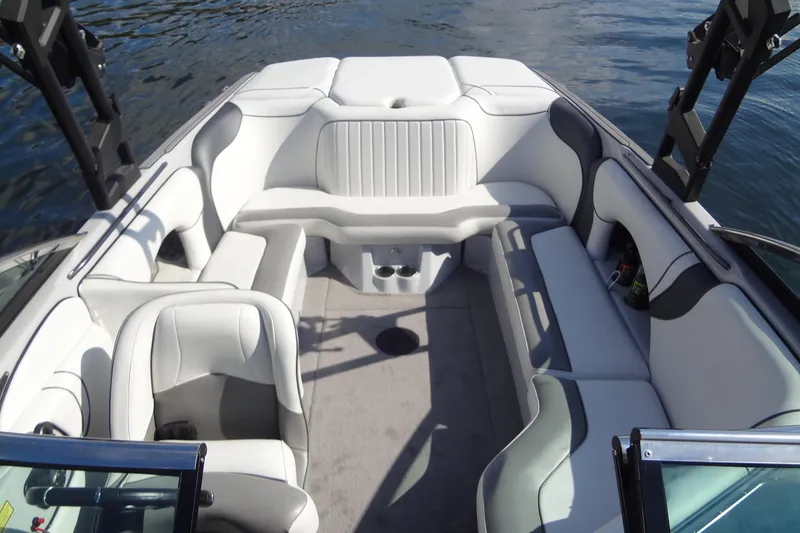 Slide: The Image of 2022 Sanger V237 S boat interior with spacious seating and modern design. - 8