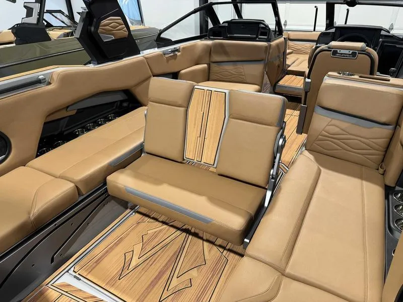 Slide: The Image of Luxurious interior of 2025 Supra SE with tan leather seats and stylish wood accents. - 10