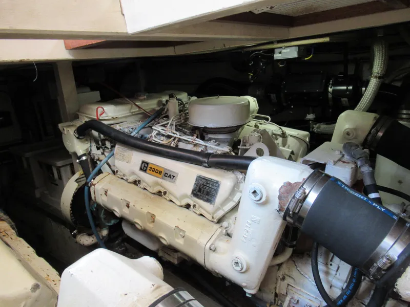 Slide: The Image of Engine room of a 1985 Grand Banks 42 Classic with a CAT 3208 engine. - 18