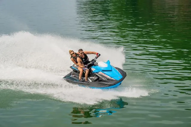 Slide: The Image of 2024 Yamaha Waverunner GP HO™ with Audio speeding on a lake. - 15
