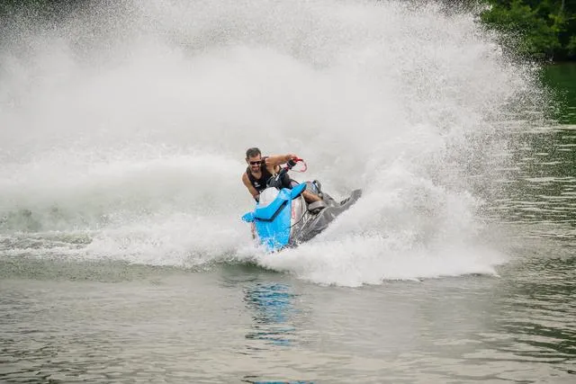 Slide: The Image of Person riding 2024 Yamaha Waverunner GP HO™ with Audio, creating splash on water. - 22