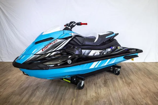 Slide: The Image of 2024 Yamaha Waverunner GP HO with Audio, blue and black design, displayed indoors. - 5