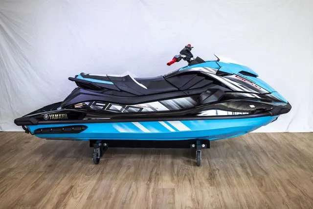 Slide: The Image of 2024 Yamaha Waverunner GP HO with Audio, blue and black design, displayed indoors. - 6