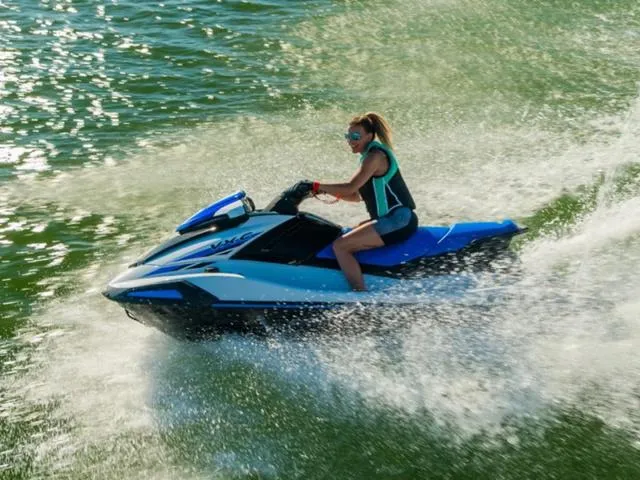 Slide: The Image of Person riding 2024 Yamaha Waverunner VX-C on water, creating splashes. - 15