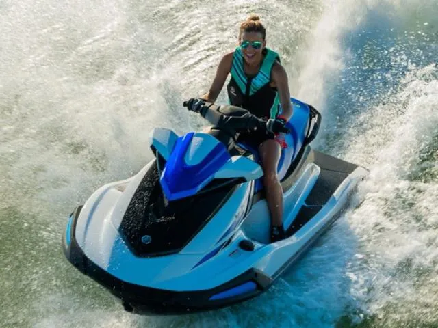 Slide: The Image of Person riding 2024 Yamaha Waverunner VX-C on water, creating splashes. - 16