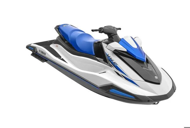 Slide: The Image of 2024 Yamaha Waverunner VX-C® in blue and white, sleek design, side view. - 8