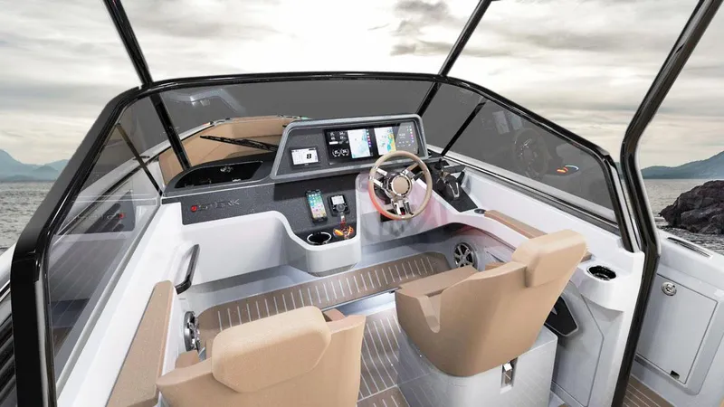 Slide: The Image of Modern 2025 STERK 31 WB Sport boat interior with advanced navigation system and sleek design. - 27