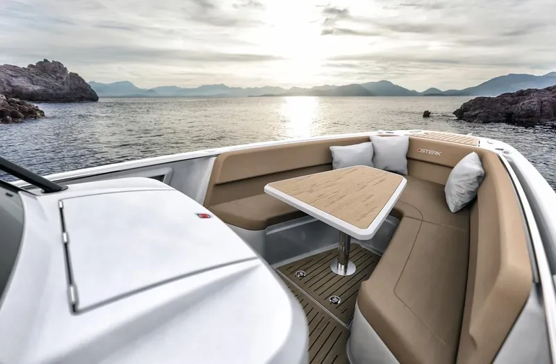 Slide: The Image of Luxury STERK 31 WB Sport boat interior with scenic ocean view, 2025 model. - 35