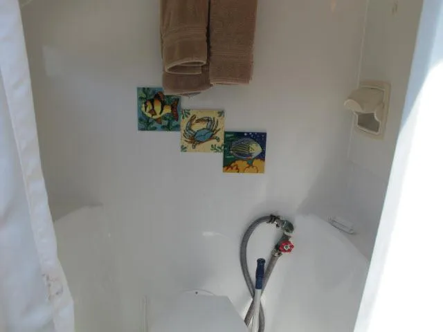 Slide: The Image of Alliaura Privilege 37 yacht bathroom with nautical decor and showerhead, 2000 model. - 20