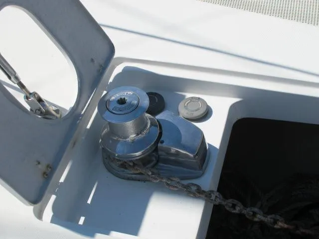 Slide: The Image of Anchor winch on 2000 Alliaura Privilege 37 catamaran deck. - 45
