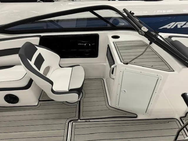 Slide: The Image of 2025 Yamaha Boats 195S interior with sleek seating and modern dashboard design. - 10