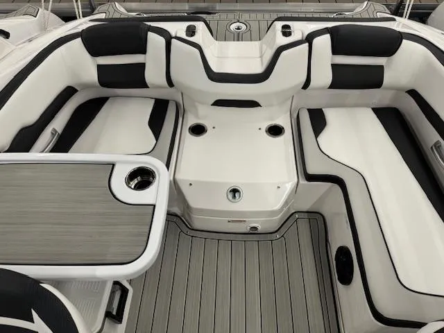 Slide: The Image of Luxurious interior of 2025 Yamaha Boats 195S with sleek seating and modern design. - 13
