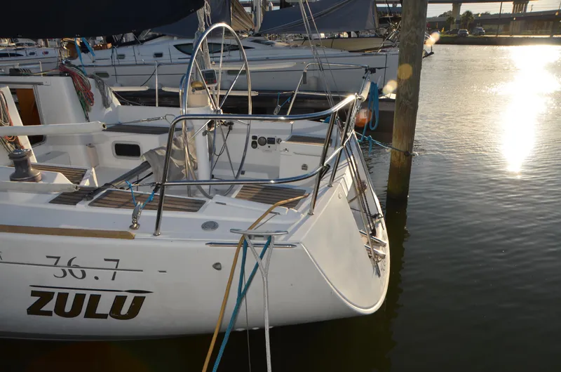 Slide: The Image of Beneteau First 36.7 sailboat docked at marina, 2002 model, named Zulu. - 7