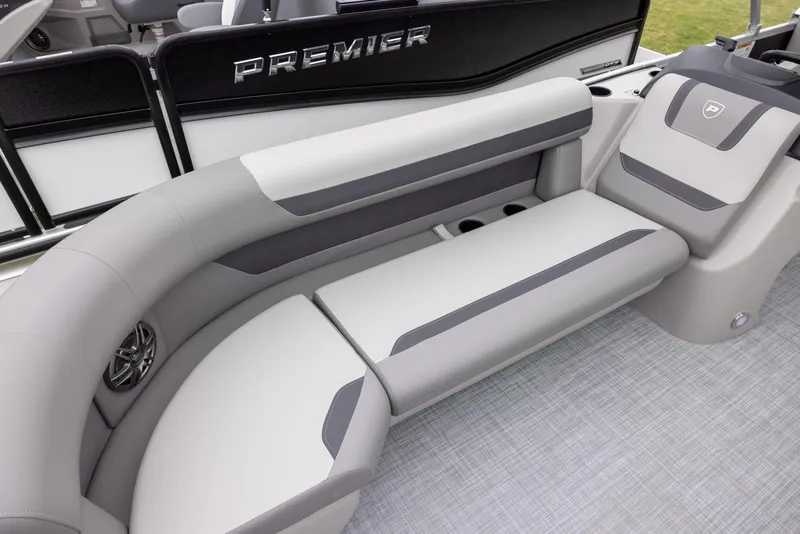 Slide: The Image of Premier 220 Sunscape RF 2025 boat interior with gray seating and modern design. - 6