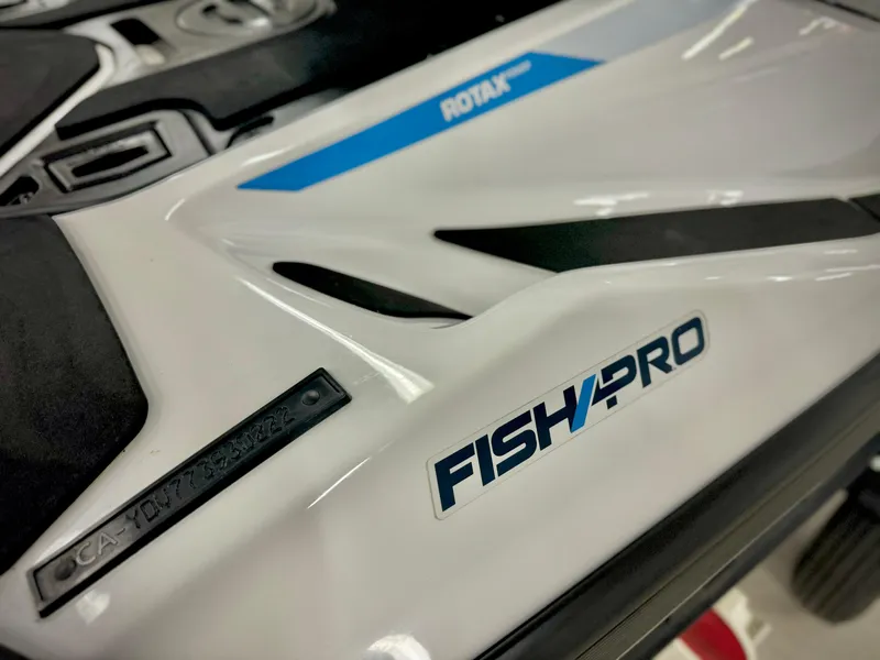 Slide: The Image of 2022 Yamaha WaveRunner Fish Pro Scout 130, close-up of branding and design details. - 9
