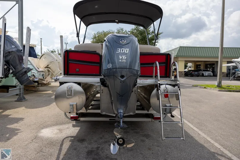 Slide: The Image of 2025 Premier 250 Solaris RF pontoon boat with powerful 300 V6 engine. - 4