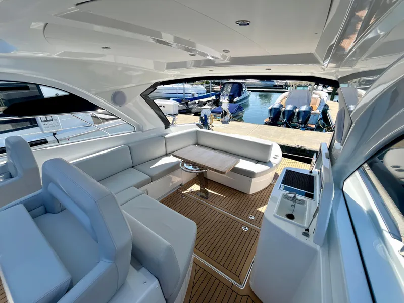 Slide: The Image of Luxurious interior of 2023 Beneteau Gran Turismo 41 yacht with spacious seating and modern design. - 23