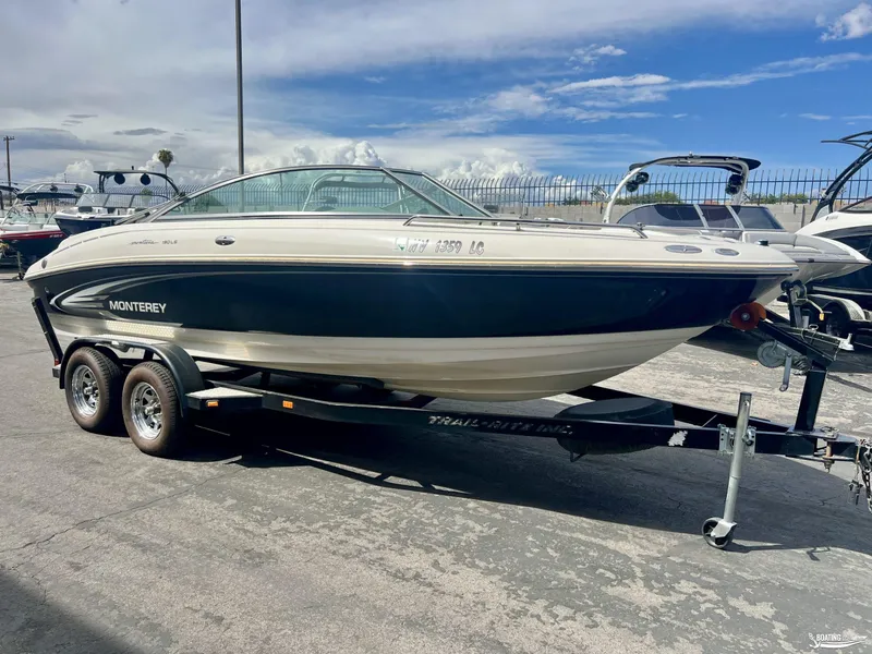 Slide: The Image of 2004 Monterey Montura 190 LS boat on trailer, parked outdoors. - 2