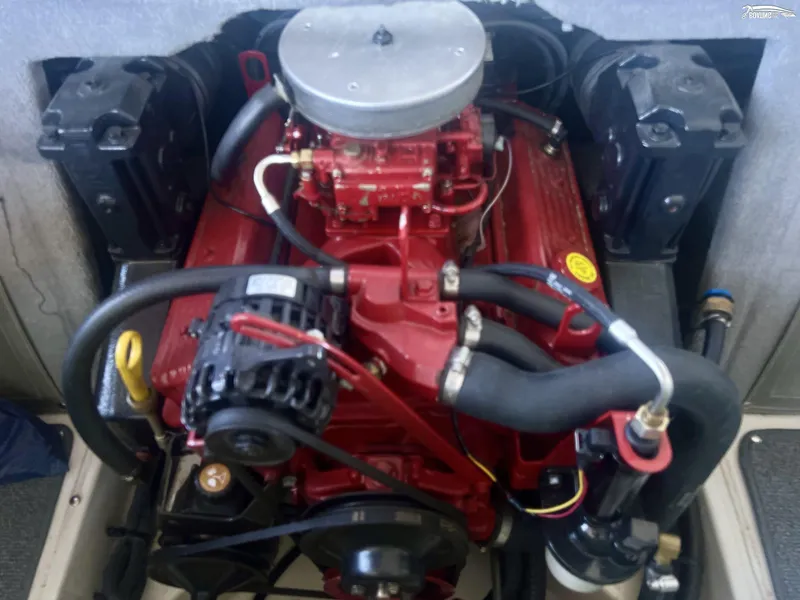 Slide: The Image of 2004 Monterey Montura 190 LS boat engine, red with black hoses and components. - 6