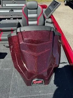 Slide: The Image of 2024 Ranger RT188P boat seat with red metallic finish and black accents. - 3