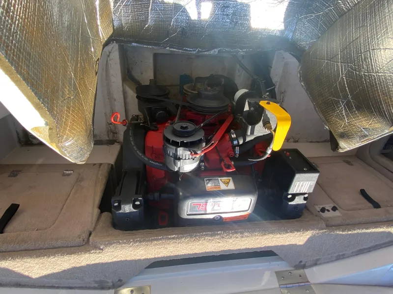 Slide: The Image of Engine compartment of a 2002 Regal 1900 LSR boat, showcasing the motor and surrounding area. - 3