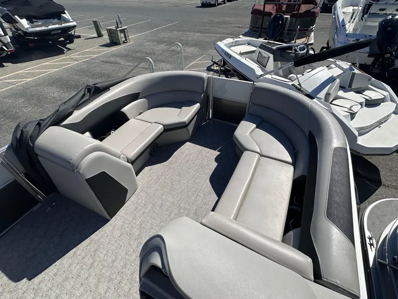 Slide: The Image of 2024 Berkshire 24RFX LE 2.75 pontoon boat with spacious seating and modern design. - 10