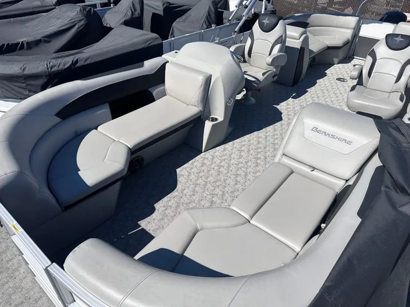 Slide: The Image of 2024 Berkshire 24RFX LE 2.75 pontoon boat interior with luxurious seating and modern design. - 9