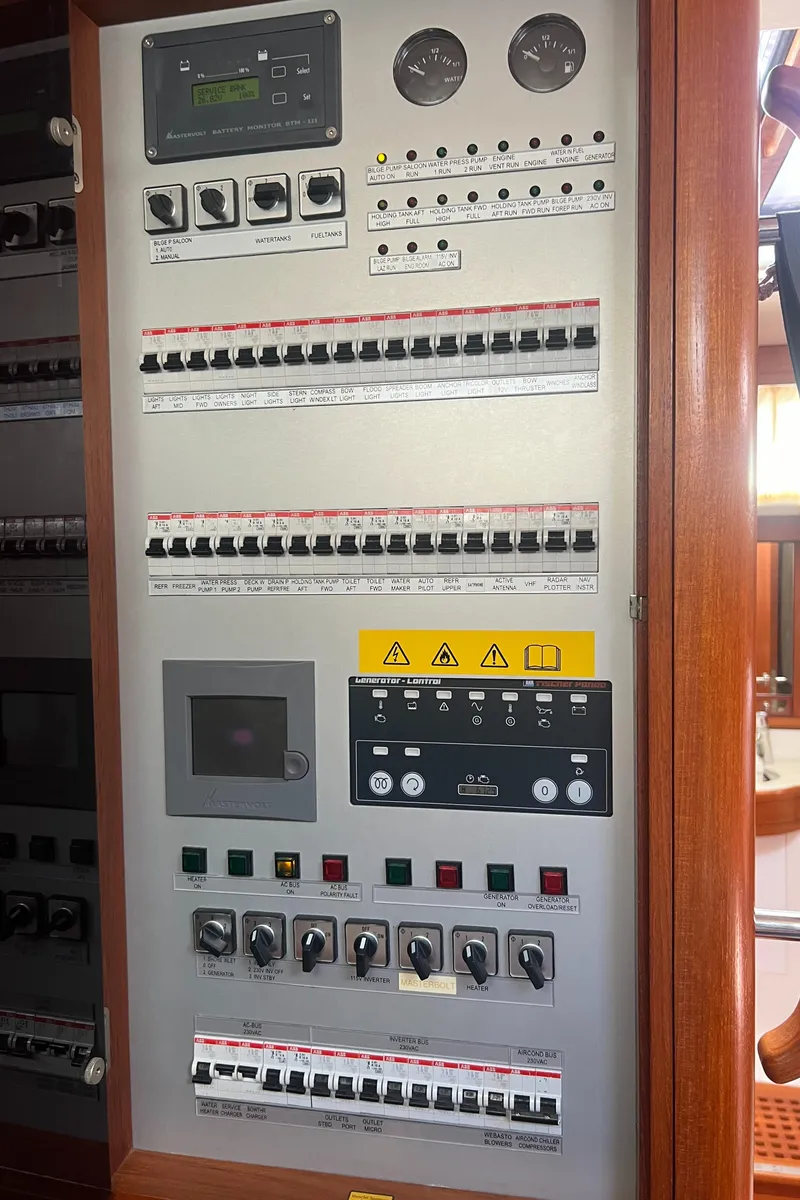 Slide: The Image of Electrical control panel on a 2013 Nautor Swan 53 yacht. - 24