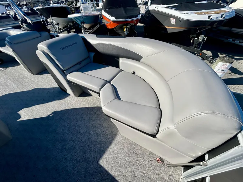 Slide: The Image of 2024 Berkshire 24CL LE 2.75 pontoon boat with luxurious gray seating. - 11