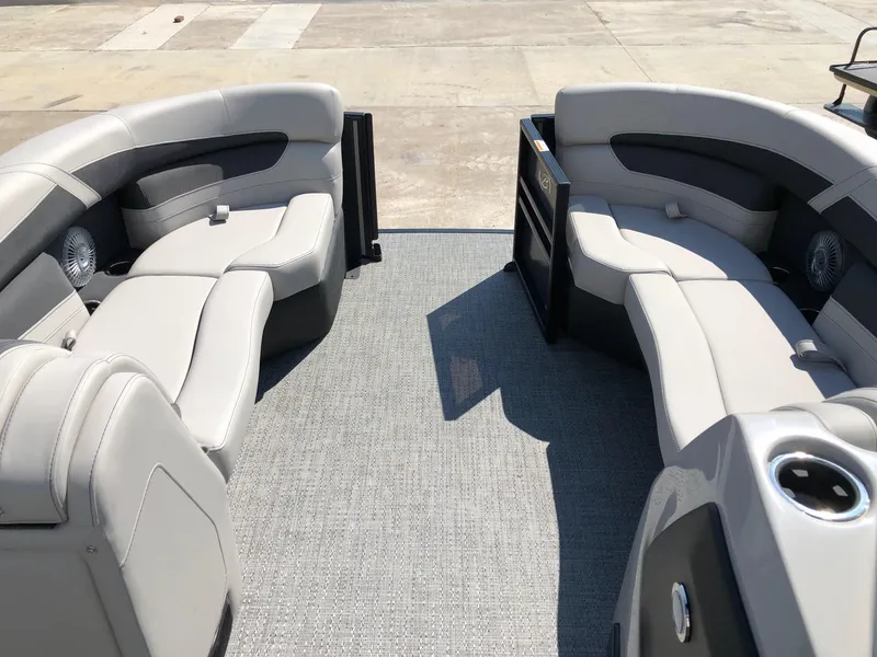 Slide: The Image of 2025 Barletta Cabrio 22QC interior with plush seating and modern design. - 10