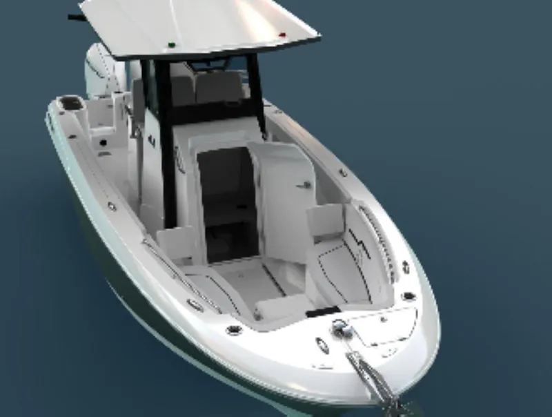 Slide: The Image of 2025 Wellcraft 263 Fisherman boat, sleek design, white exterior, spacious deck. - 11