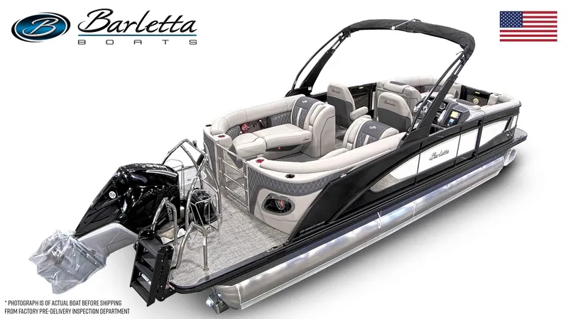 Slide: The Image of 2025 Barletta Lusso 23QCSS luxury pontoon boat with sleek design and modern features. - 4