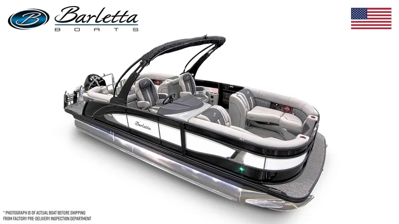 Slide: The Image of 2025 Barletta Lusso 23QCSS luxury pontoon boat with sleek design and spacious seating. - 5