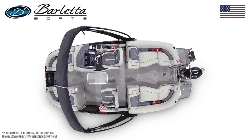 Slide: The Image of 2025 Barletta Lusso 23QCSS pontoon boat, top view, showcasing spacious seating and modern design. - 7