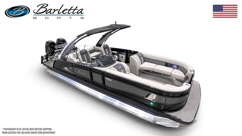 Slide: The Image of 2025 Barletta LUSSO 25UCAT luxury pontoon boat with sleek design and spacious seating. - 16