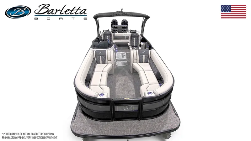Slide: The Image of 2025 Barletta LUSSO 25UCAT luxury pontoon boat with elegant seating and modern design. - 19