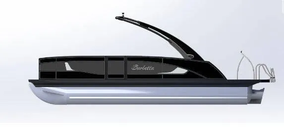 Slide: The Image of 2025 Barletta LUSSO 25UCAT pontoon boat, sleek black design, side view. - 22