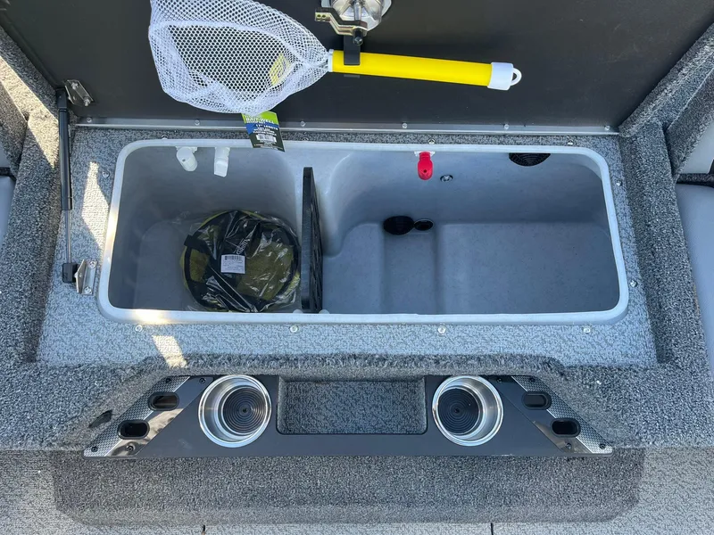 Slide: The Image of 2025 Lund 1875 Pro-V boat livewell with fishing net and accessories. - 25