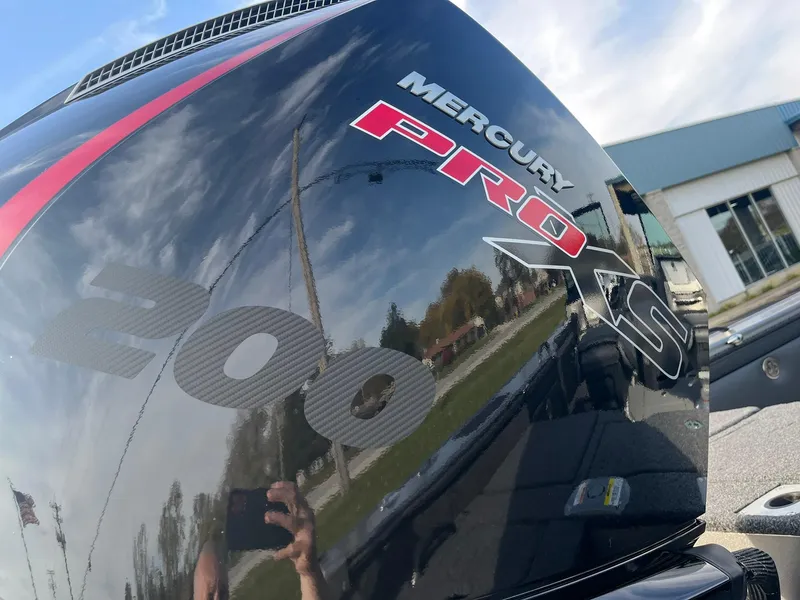 Slide: The Image of Close-up of Mercury Pro XS 200 engine on 2025 Lund 1875 Pro-V boat. - 32