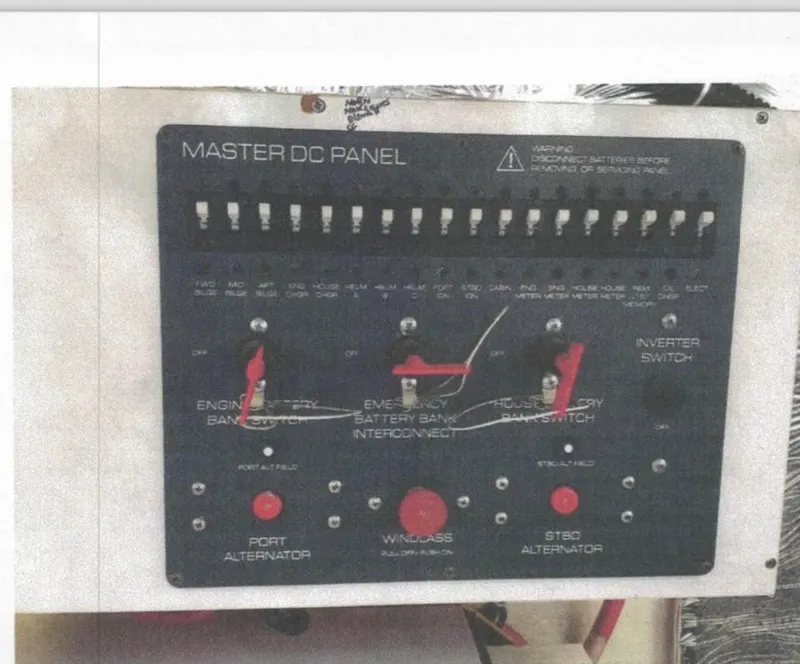 Slide: The Image of Master DC panel of 2001 Tiara Yachts 3500 Express with switches and indicators. - 35