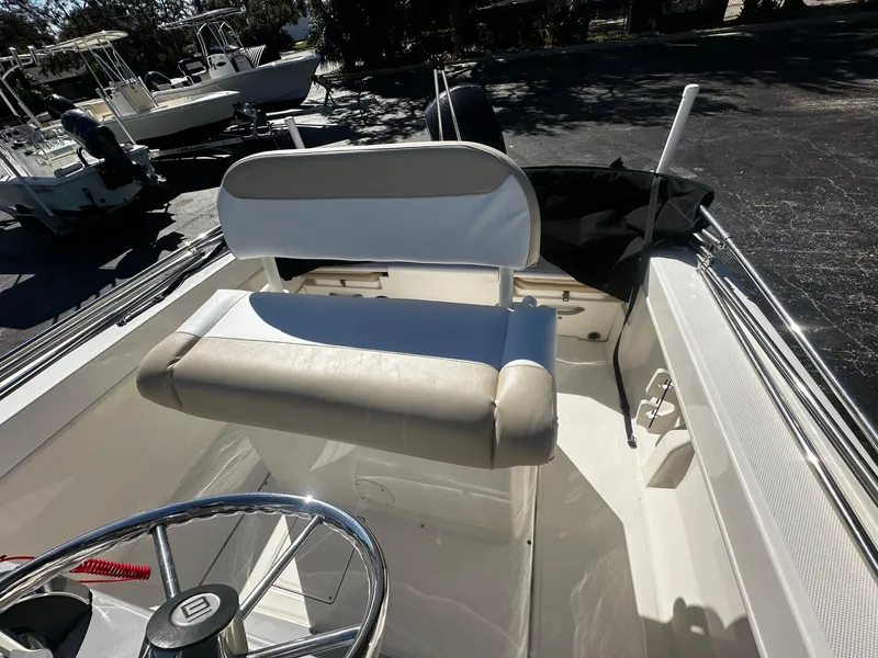 Slide: The Image of 2021 Trophy T20 boat interior with steering wheel and seating. - 6